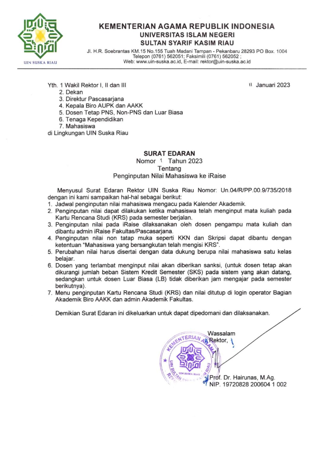 Surat Edaran: Penginputan Nilai Ke Iraise – Bagian Akademik Biro AAKK ...